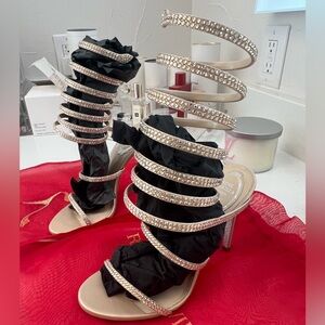 Rene Caovilla Silver Sole Sandals with Red Detail